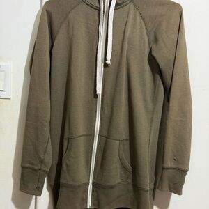 Bluenotes Olive Zip Hoodie with White Zipper Trim